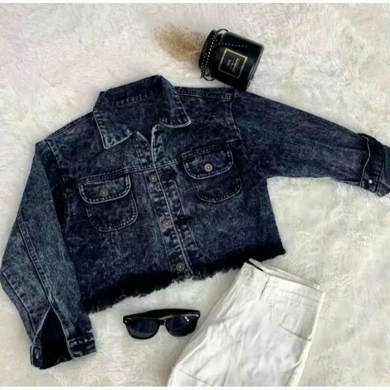 jaket jeans wanita crop