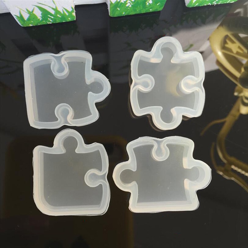 4pcs / set Cetakan Resin UV Bentuk Puzzle Bahan Silikon Untuk Liontin Perhiasan