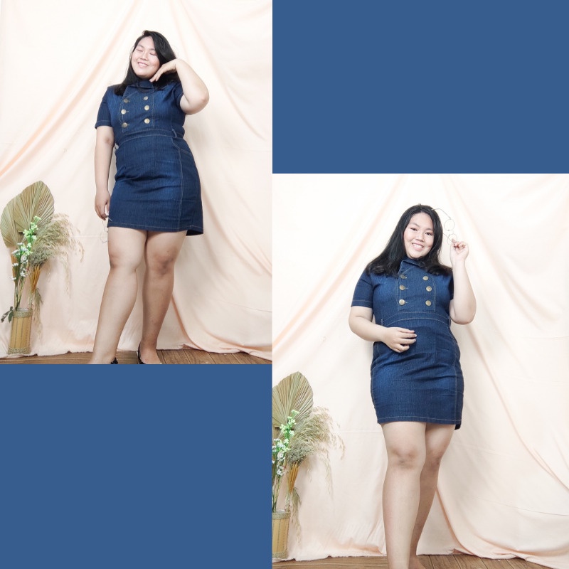 SB Collection Midi Dress Mariyyah Short Dress Jeans Wanita Jumbo All Size Biru