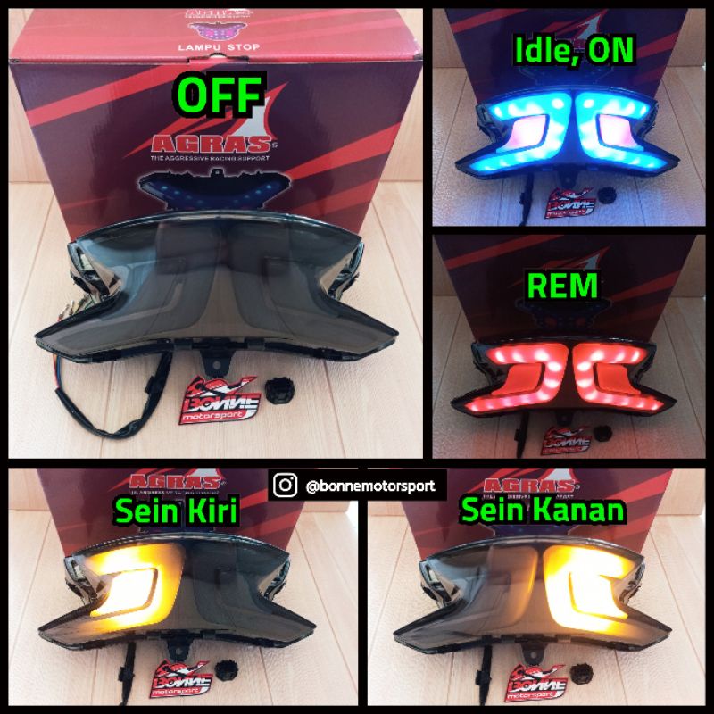Stoplamp Lampu Belakang 3in1 LED Agras PCX 150 Led Senja Biru