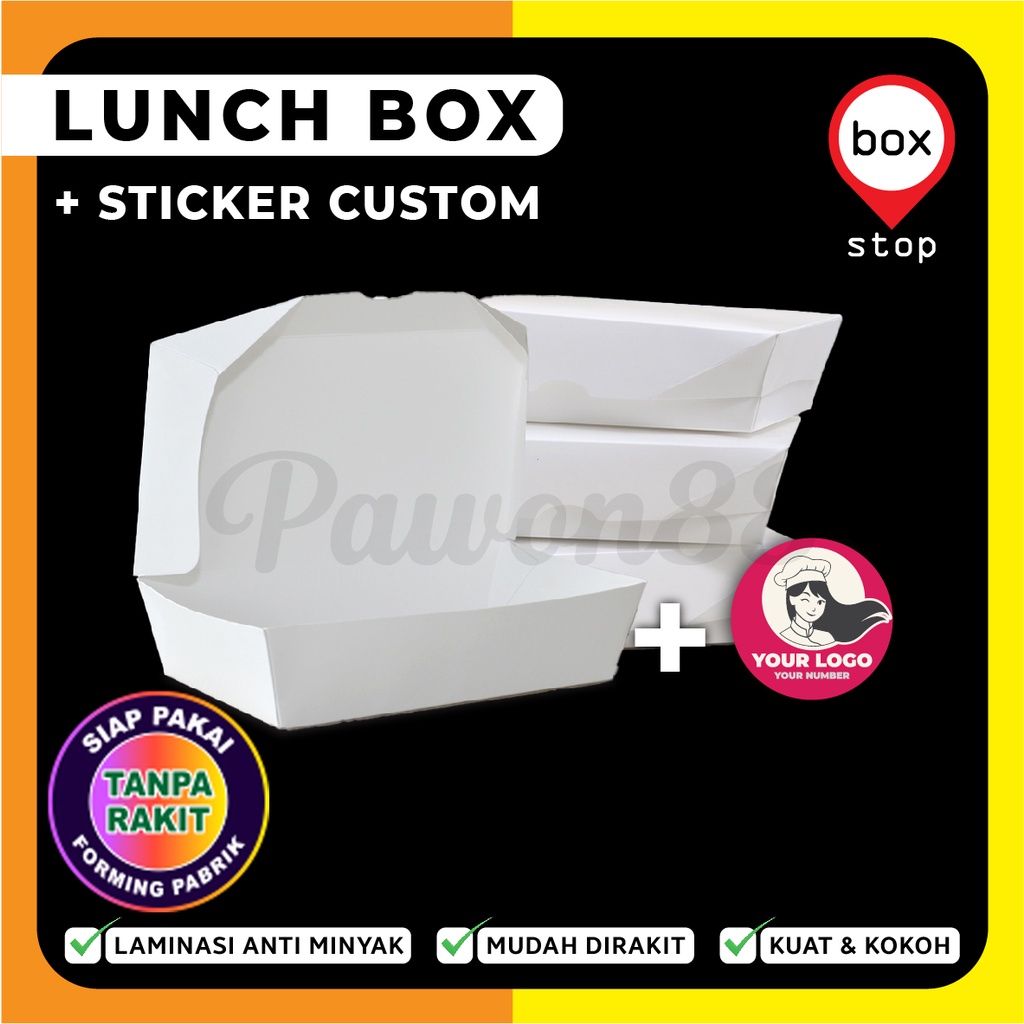 Paket Combo LUNCH BOX PAPER + Stiker Logo Custom (50 Set)