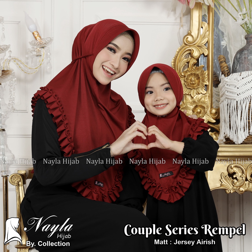 Kerudung Instan Tali Kepang COUPLE REMPEL Ibu dan Anak Hijab Instan Jersey Airis Terbaru Nayla Hija'b