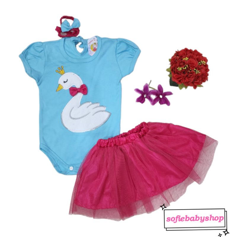 Baju bayi perempuan jumper rok tutu+ bandana