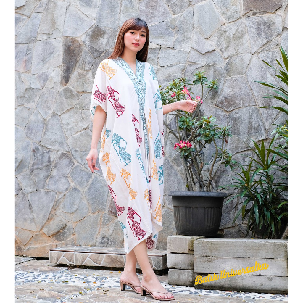 BATIK UNIVERSALKU - Kaftan Batik Wayang Dress Modern. Jumbo. Big size - Wayang Rainbow