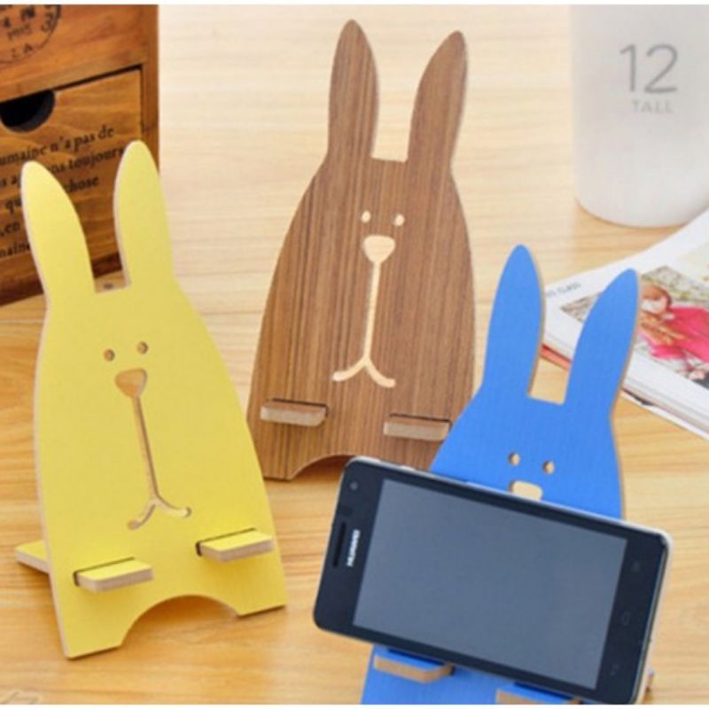 stand holder dudukan handphone kayu motif kelinci