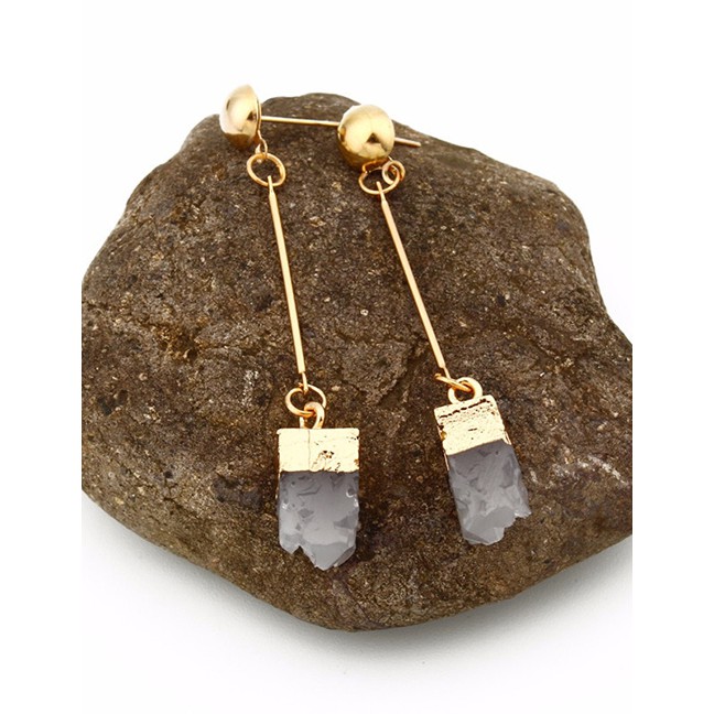 LRC Anting Tusuk Fashion Gray Imitation Natural Stone Square Earrings F62907