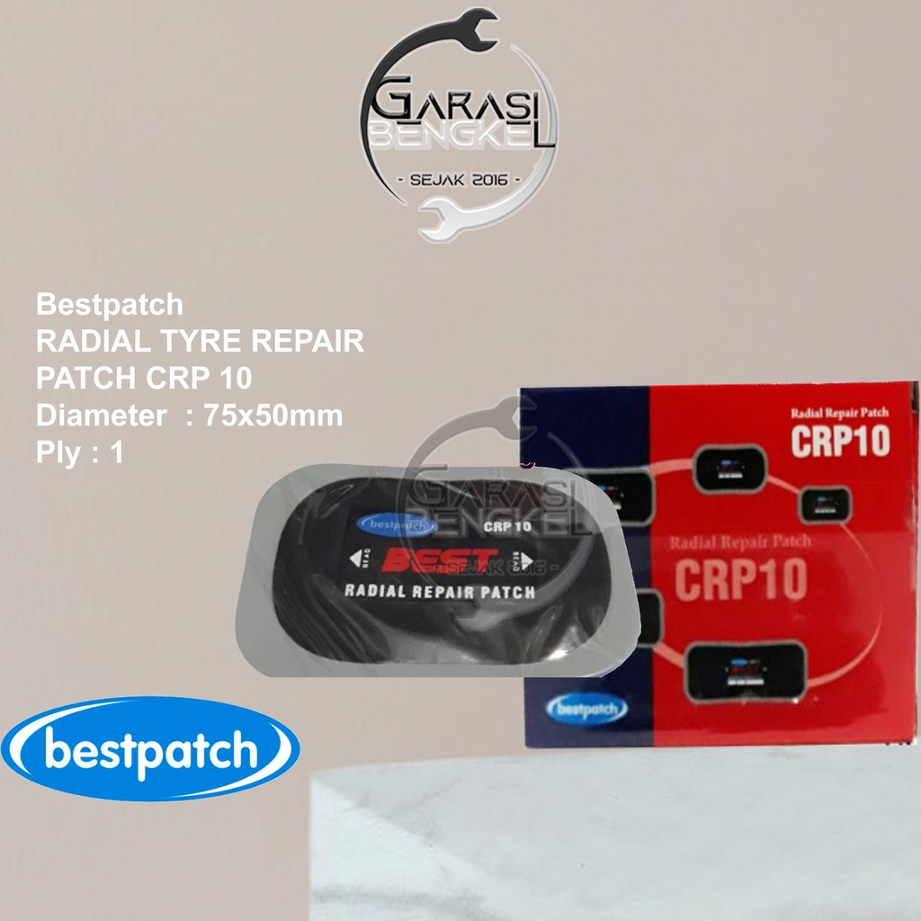 Bestpatch Radial Patch CRP-10 75x50mm 20pcs Karet Tambal Ban Tubless Tiptop CRP10 Box