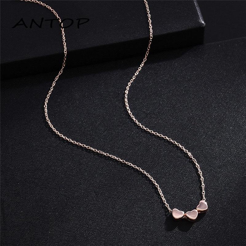 Kalung Rantai Liontin Hati Warna Rose Gold Gaya Korea Simple untuk Wanita ANTOP