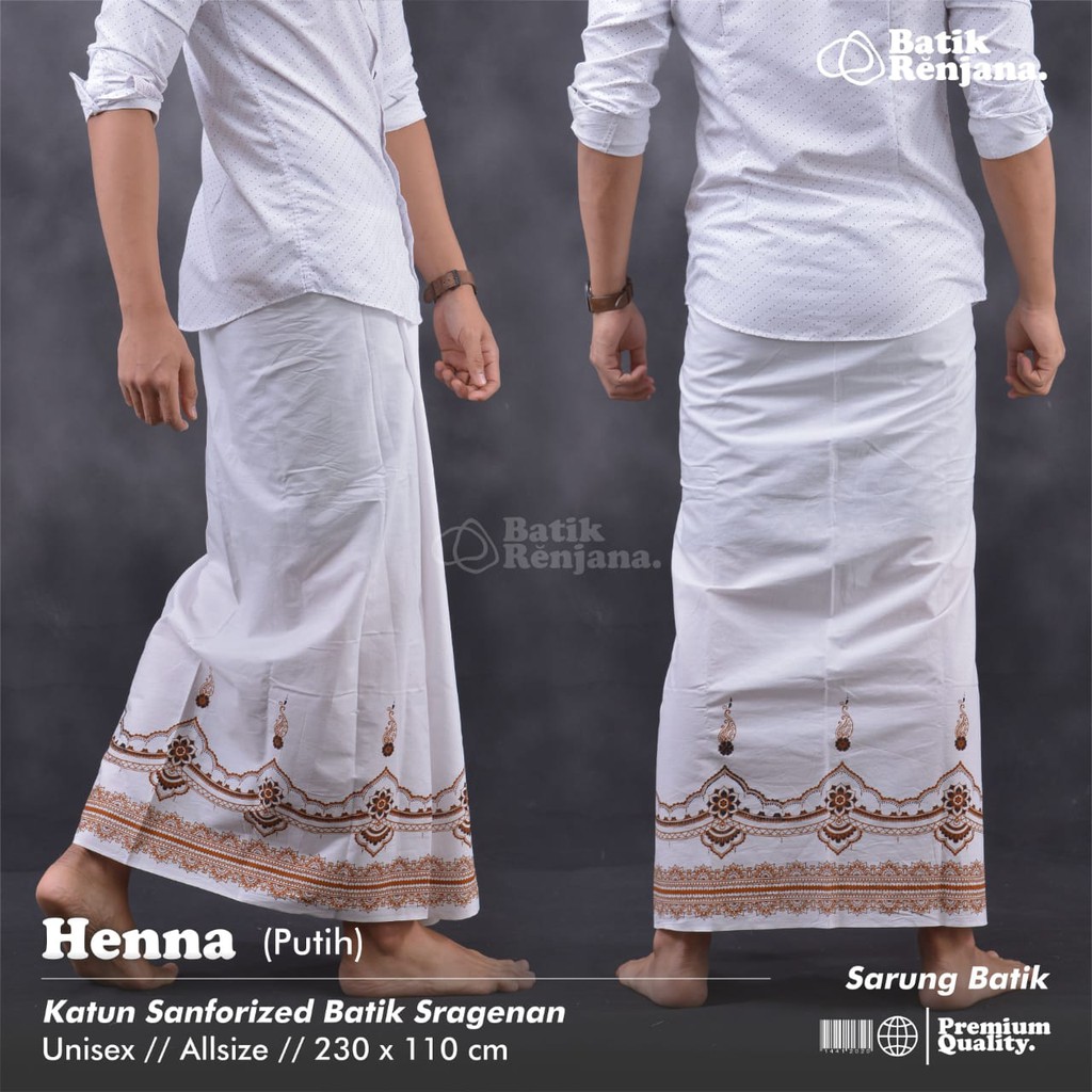 HENNA PUTIH Sarung Batik Pria Cowok Dewasa Premium Motif Batik Lebaran Asli Solo ALL Size RENJANA