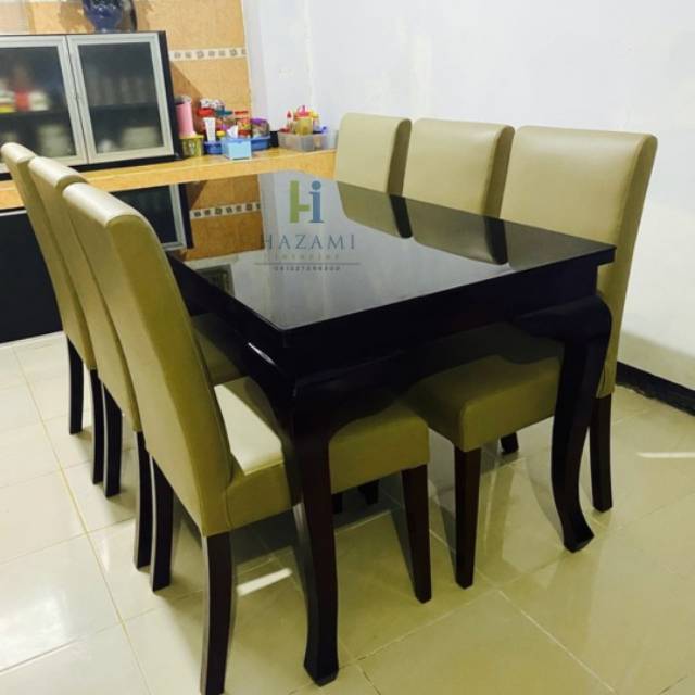 Meja makan set 6 kursi