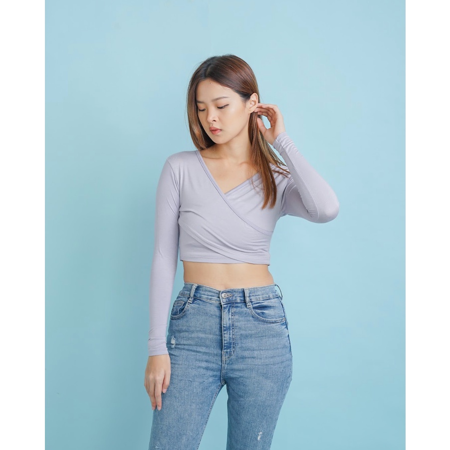 MODAVIE - NALA Longsleeve Crop Top Korea  Baju Atasan Lengan Panjang Crop Tee Korean