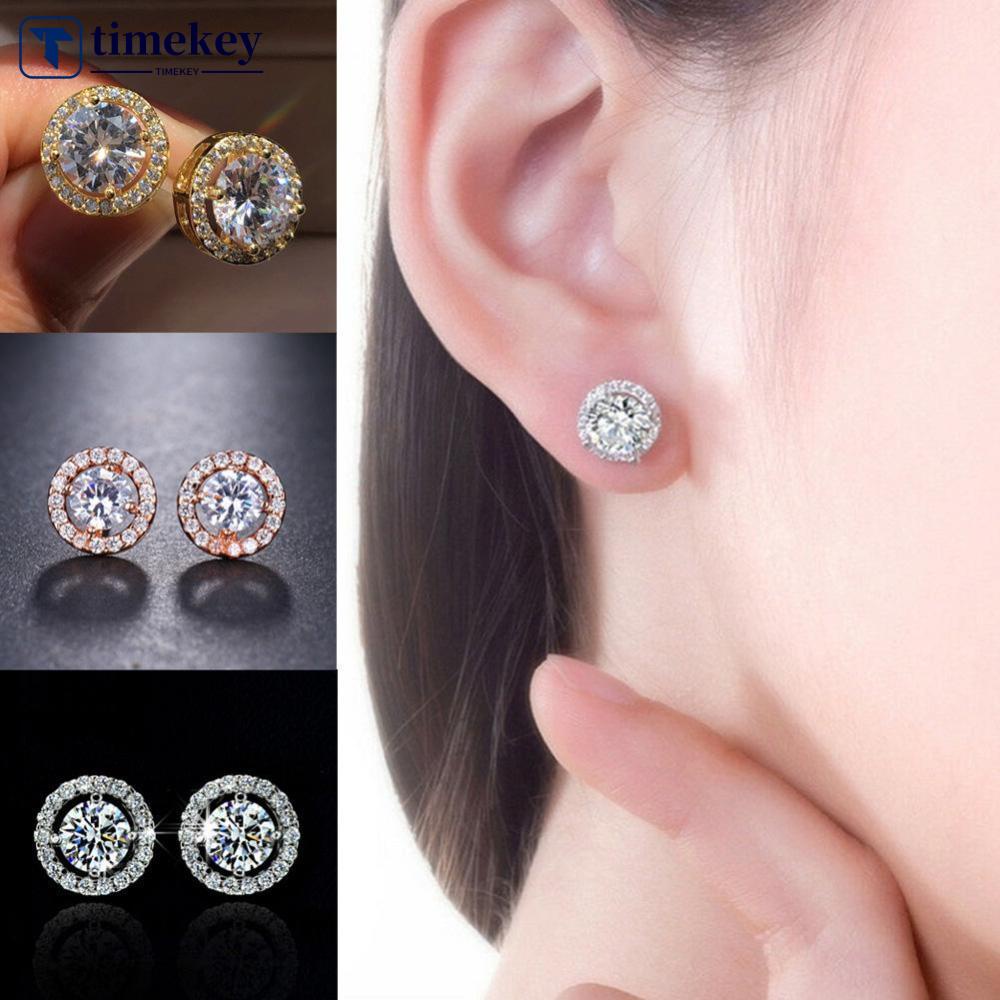 Timekey A2K4 Anting Tusuk Bulat Hias Kristal Zircon Mewah Berkilau Untuk Wanitahadiah