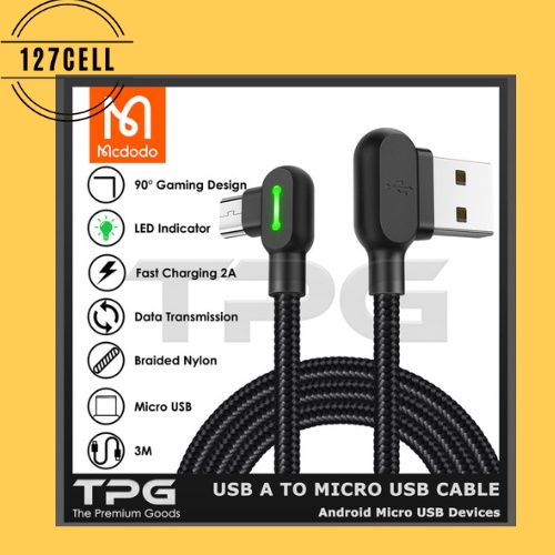 Cable Gaming MCDODO Type C Led 90 Fast Charging 2A Kabel Charger 1.2 Meter CA-5281