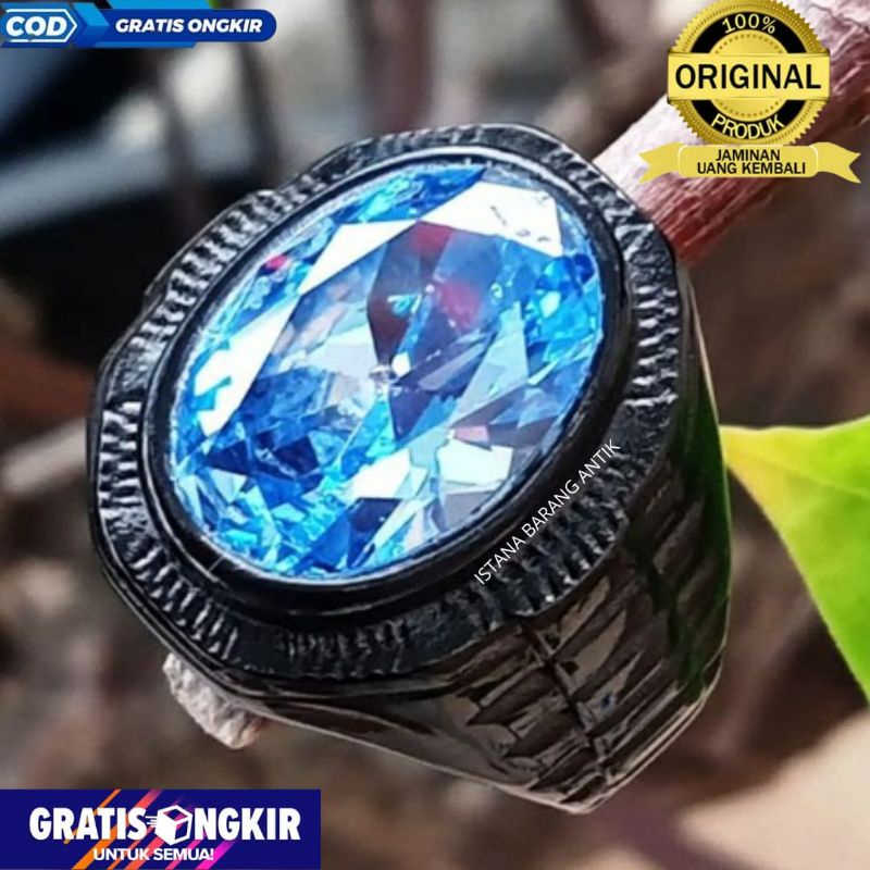 FASHION PRIA CINCIN BATU BLUE TOPAS ORIGINAL SWIS