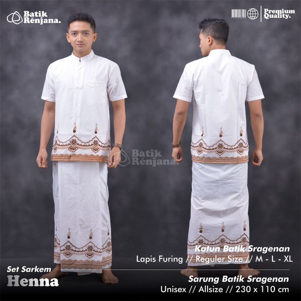 SARKO HENNA Kemeja Baju KOKO dan Sarung Batik Pria Dewasa Premium Lebaran Solo RENJANA