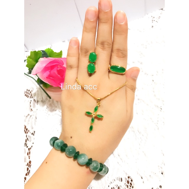 set permata giok liontin salib