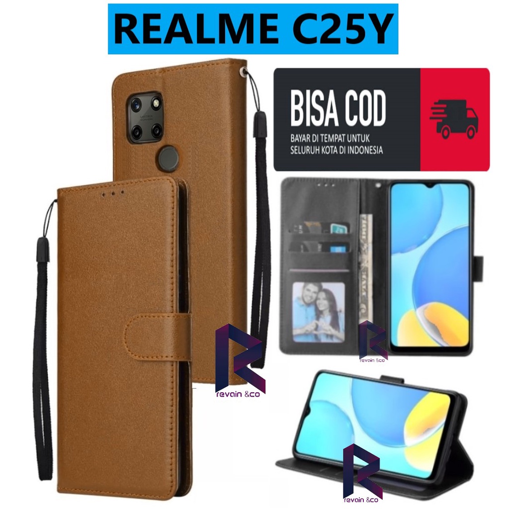 REALME C25Y CASE FLIP WALLET LEATHER KULIT PREMIUM SARUNG BUKA TUTUP FLIP CASE REALME C25Y