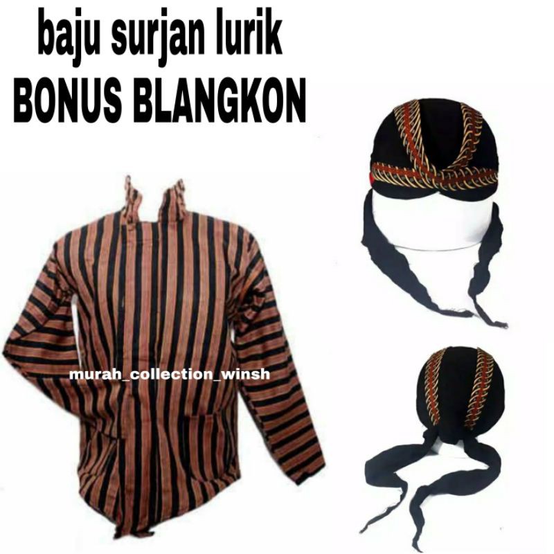 Baju adat jawa / baju lurik pria + blangkon jogja sliwir / baju jawa pria / surjan lurik pria