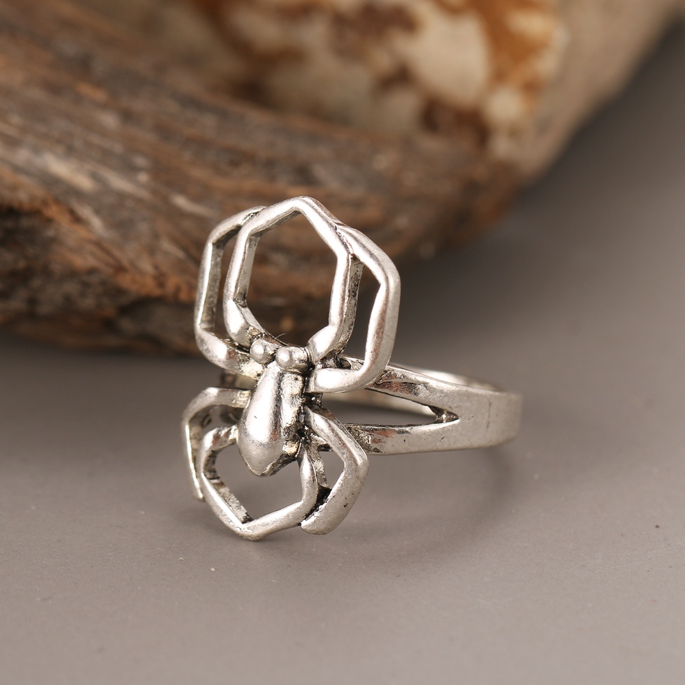 Cincin Desain Kupu-Kupu Hati Bunga Malaikat Warna Silver Gaya Vintage Gothic Hip Hop Untuk Wanita