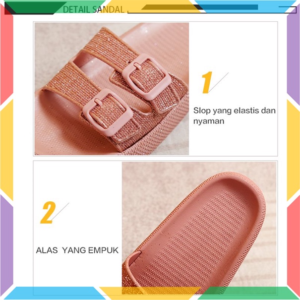 L1920-15 Sandal Slop Gliter Wanita Wonderly Sendal Selop Glitter Cewek Ban 2 Karet Import Glanzton