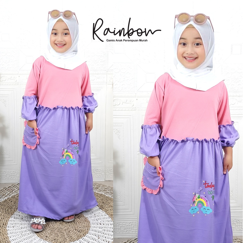 Gamis Anak Murah Kaos Soleha Rainbow Warna Mix CF Kids