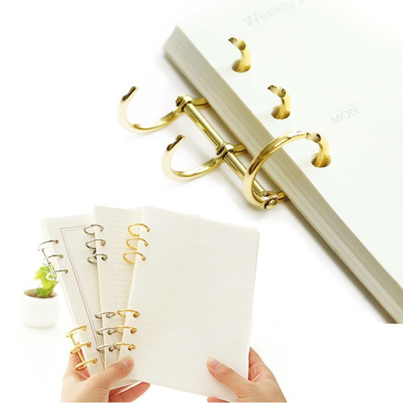 3 holes ring binder buku / scrapbook / album bahan metal warna gold / silver
