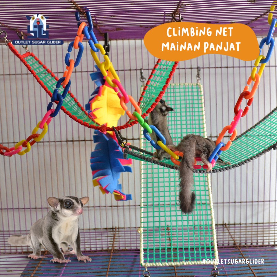 CLIMBING NET MAINAN PANJAT HEWAN HIASAN KANDANG - SUGAR GLIDER / TUPAI - 32 X 10 CM, NET HIJAU