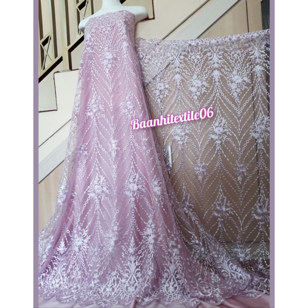 Kain Tile/Tulle Mutiara Bordir Glitter, kain tile brokat, tile polos, tile mutiara, tile bordir (Har