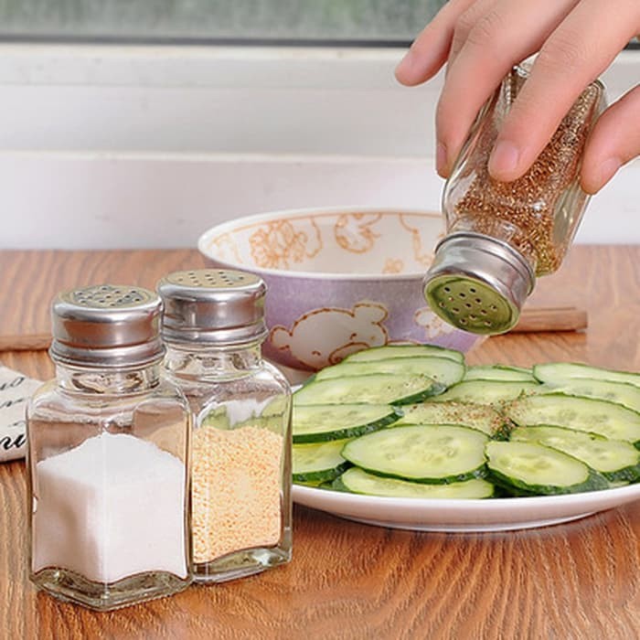 Tempat Bumbu Dapur Botol Kaca Lubang Tabur Salt Pepper Spice Jar