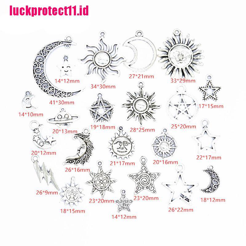 (LUCK) 23pcs / Set Liontin Bentuk Bulan / Bintang / Matahari Warna Silver Untuk DIY Perhiasan Charms