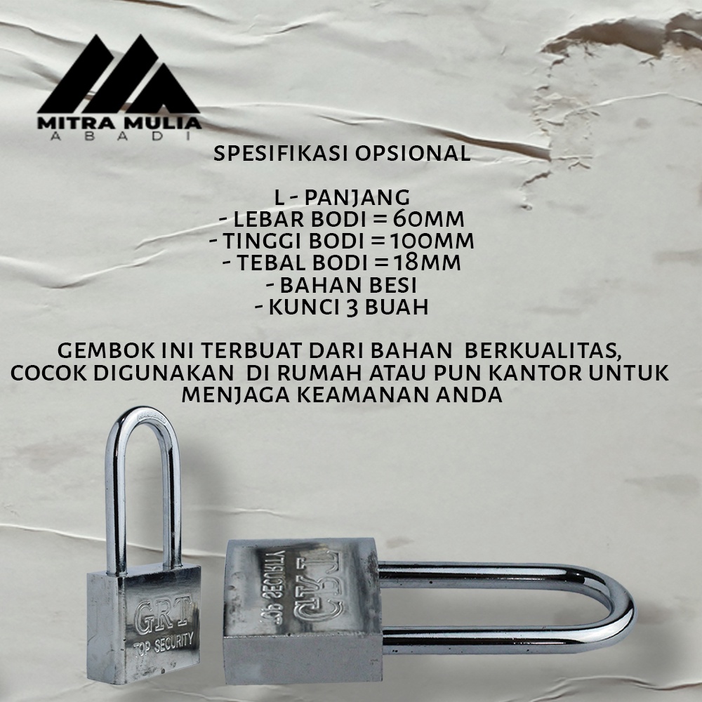 Kunci Gembok Stainless Panjang 50 mm l Iron Pad Lock l Leher Panjang