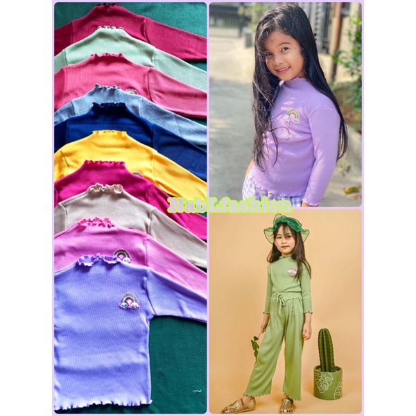 kaos knit panjang unicorn knit 2-5 tahun/ long sleeve rainbow / kaos turtleneck panjang anak