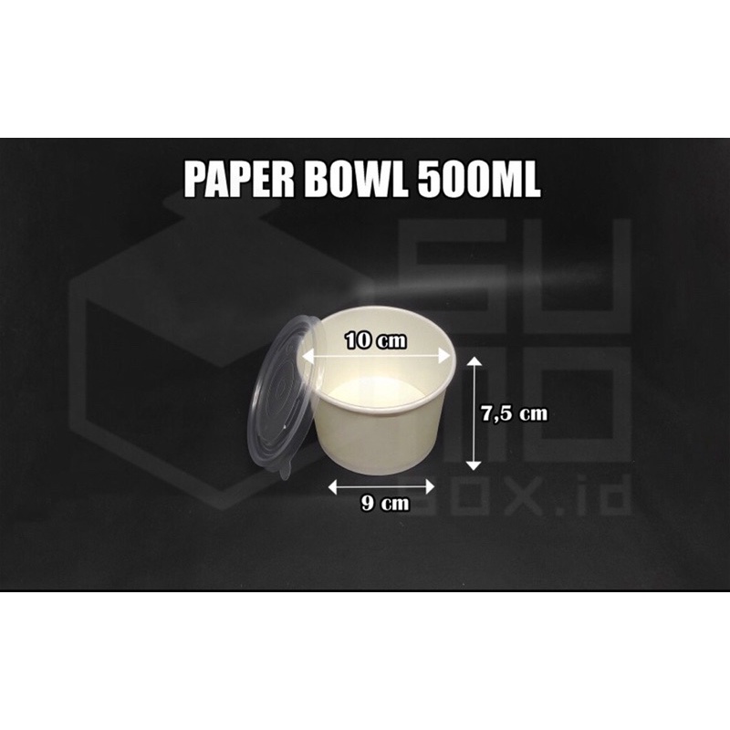 Paper bowl 500ml + tutup / Mangkuk kertas / wadah kertas tebal/ Cup mangkok tahan panas [ ECERAN]