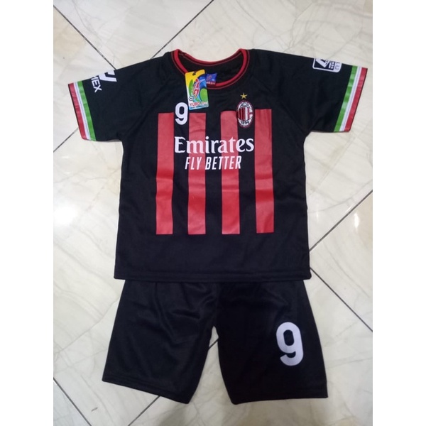 Jersey Kids AC Milan hitam / merah  2022/2023 / Setelan Bola Anak / Jersey bola anak terbaru / Jerse