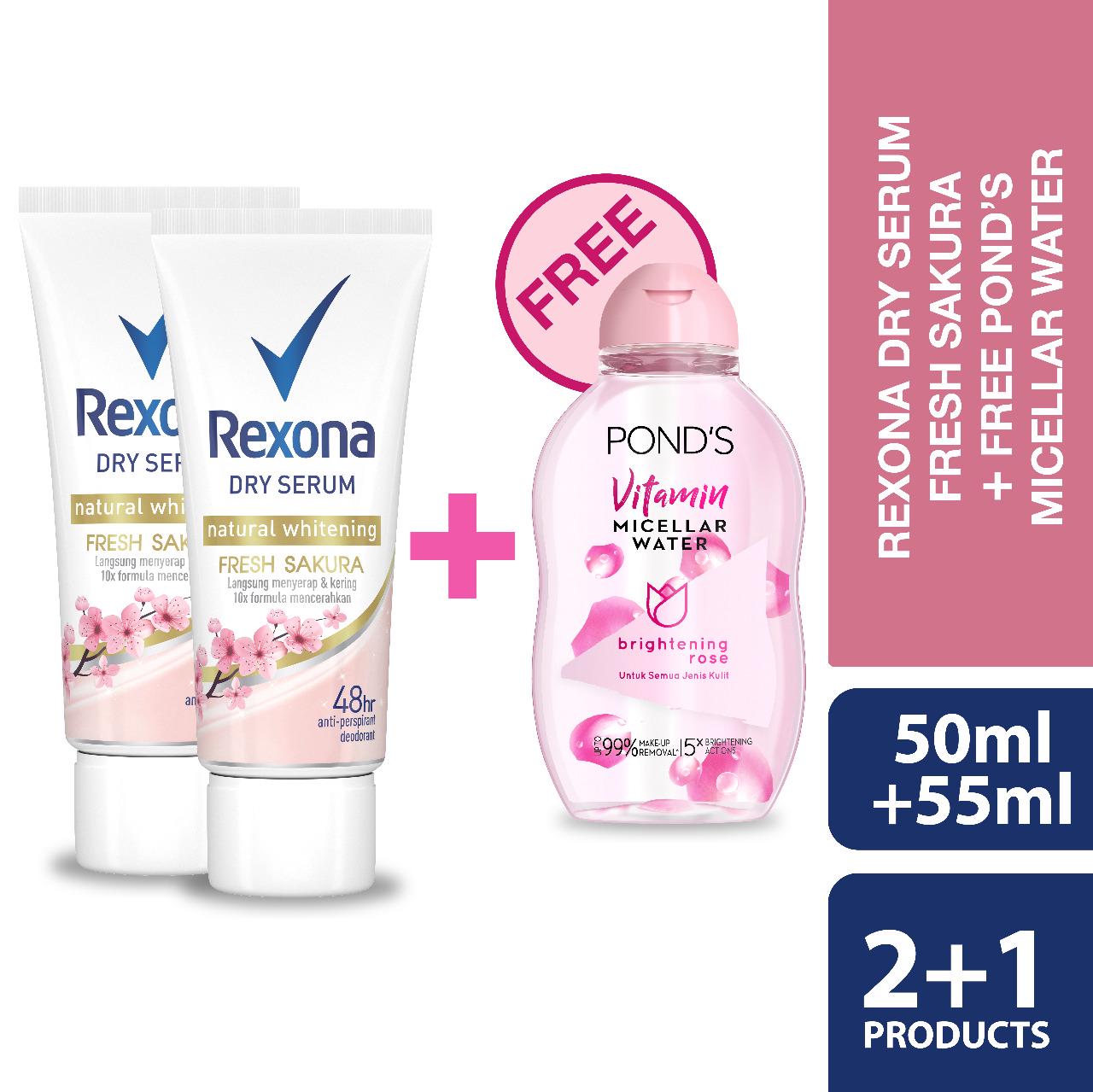 Rexona Deodorant Dry Serum Fresh Sakura 50Ml X2 Free Ponds Makeup Remover Brightening Rose 55Ml