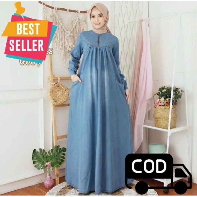 Gamis Jeans Jumbo Baby Doll Wanita Ambi Dress