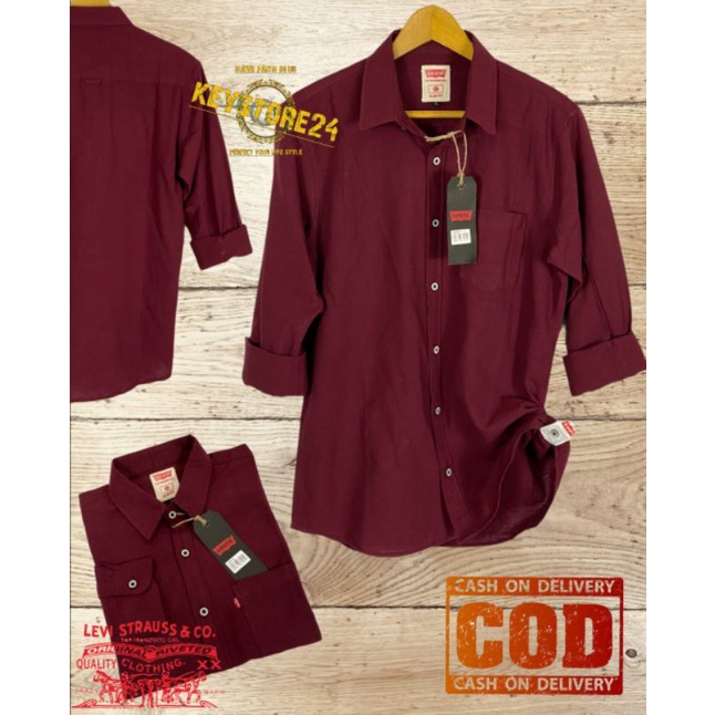 kemeja polos pria laris kemeja lengan panjang kerja kemeja kasual polos model slim bahan katon