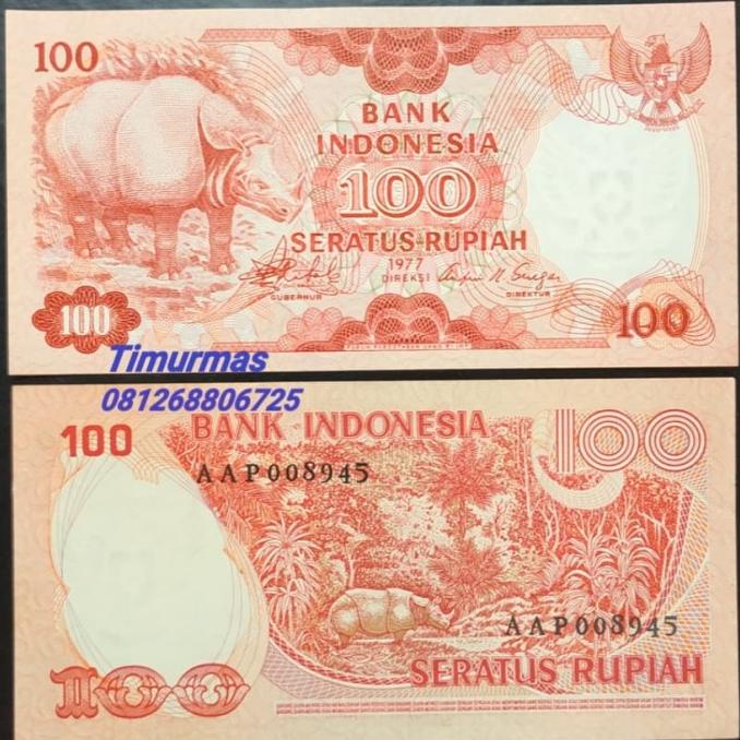 Uang Kuno 100 Rupiah 1977 Badak - Unc