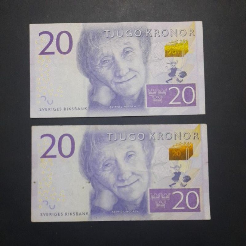 UANG SWEDIA SWEDEN 20 KRONOR 2015 VF ORIGINAL BANKNOTE CEK DESKRIPSI