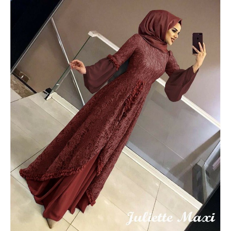 MAXY JULIETTE BRUKAT MOSCREPE, GAMIS HIJAB MUSLIM, 3 UKURAN