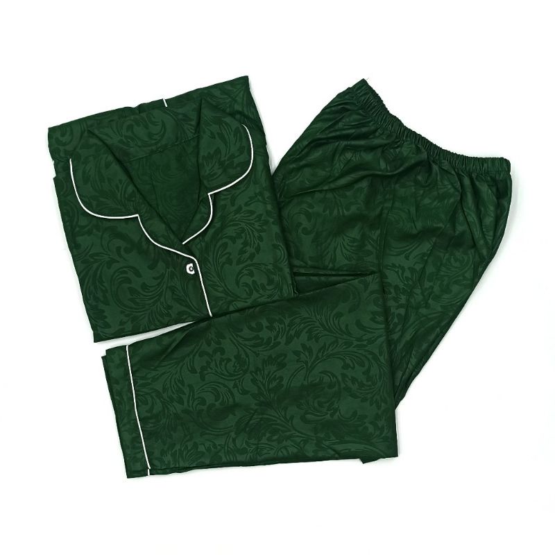 Baju Tidur Wanita / Piyama Wanita Tie Dye Set Motif Kekinian-Emboss Hijau Botol