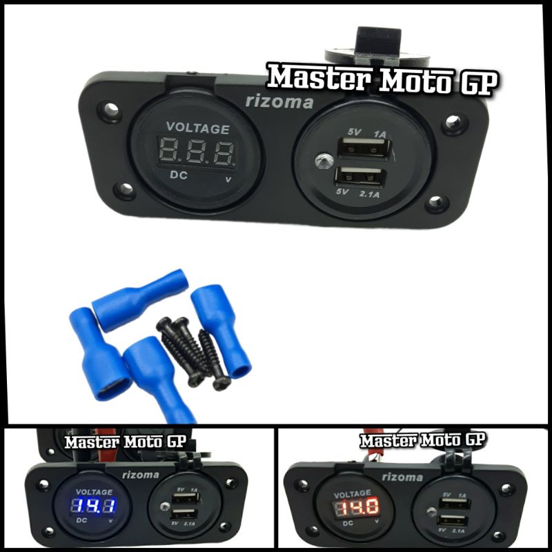 volt meter plus Usb Rizoma charger HP Voltmeter dan charger chager casan hp Voltmeter Aki motor Rizoma nmax pcx lexi aerox vario mio beat ADV Lexi Xmax