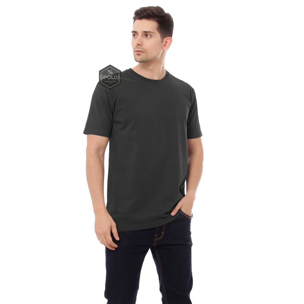  KAOS POLOS CHARCOAL LENGAN PENDEK COTTON COMBED 30S 