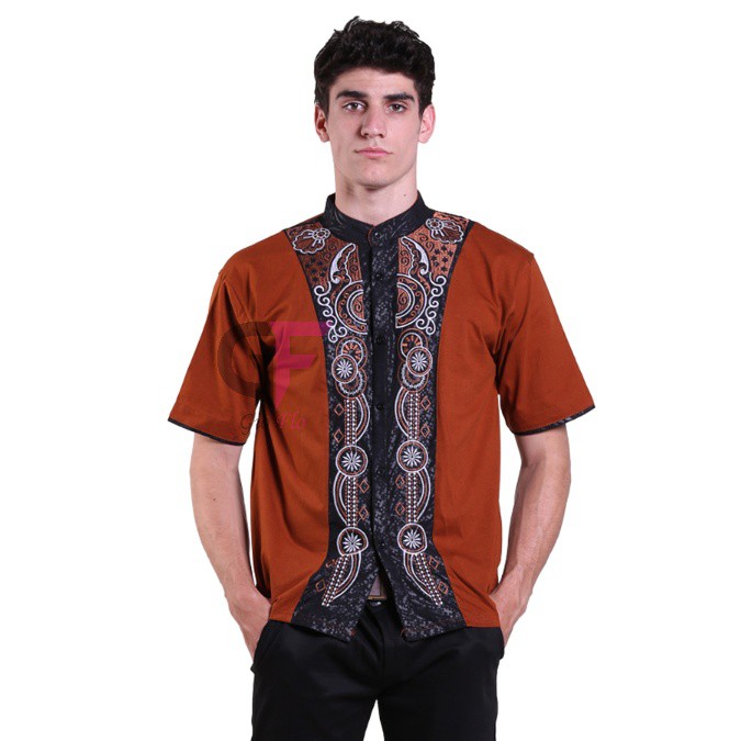 GIOFLO Baju Kemeja Muslimin Pria Lengan Pendek Katun Brown / KKS 41