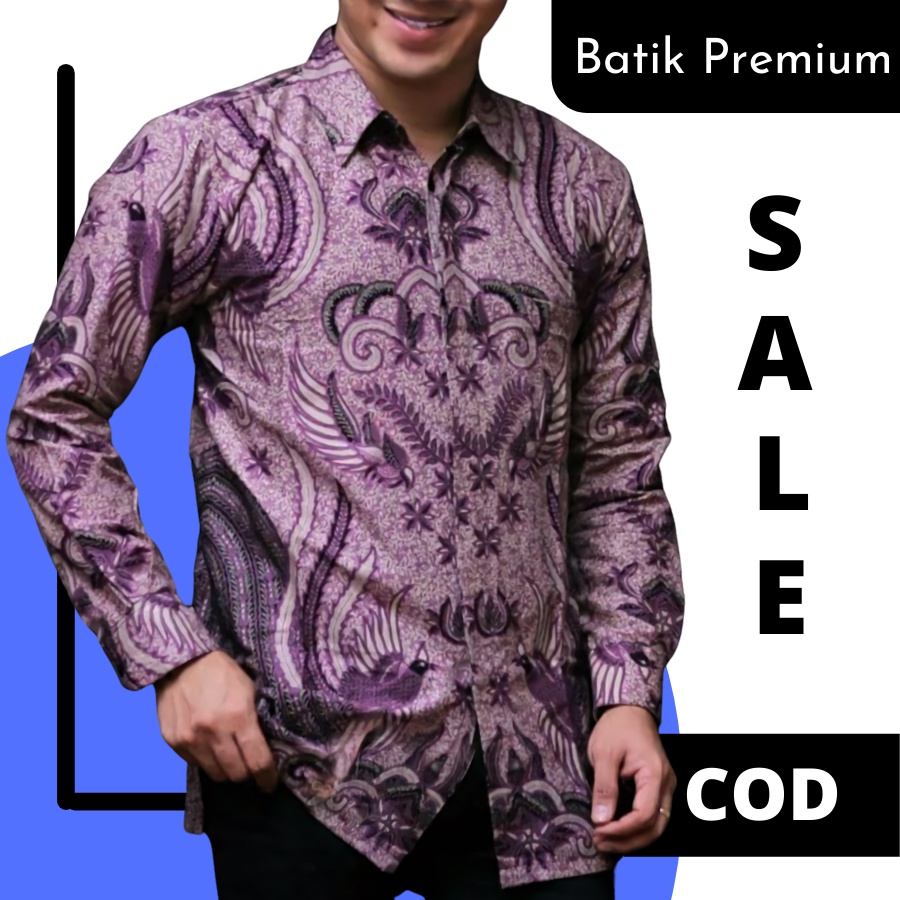 Kemeja Batik Modern Pria Lengan Panjang Pekalongan Warna Lilac Premium Modern Batik Remaja Anak Muda