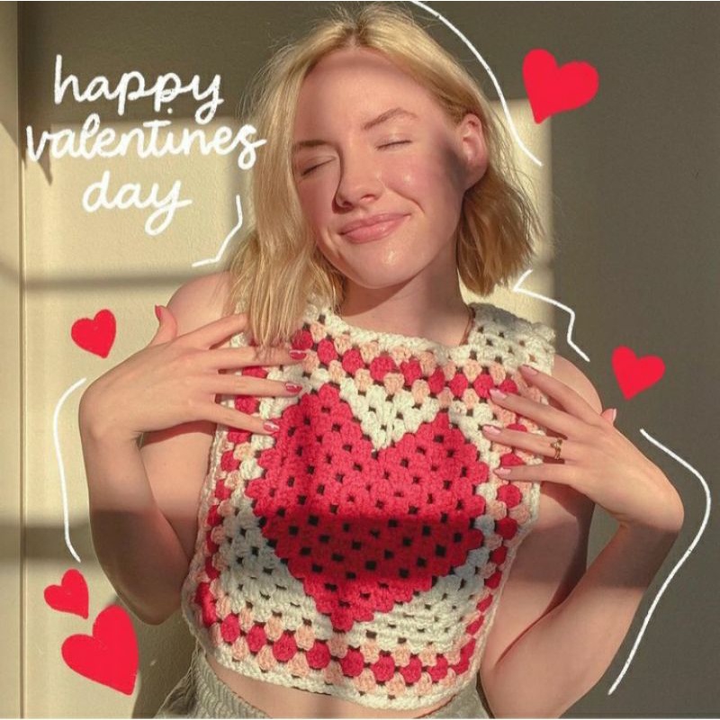Atasan | Top | Tank Top | Rompi | Crochet Rajut Knit Vest Granny Heart Valentine Day 100% Handmade
