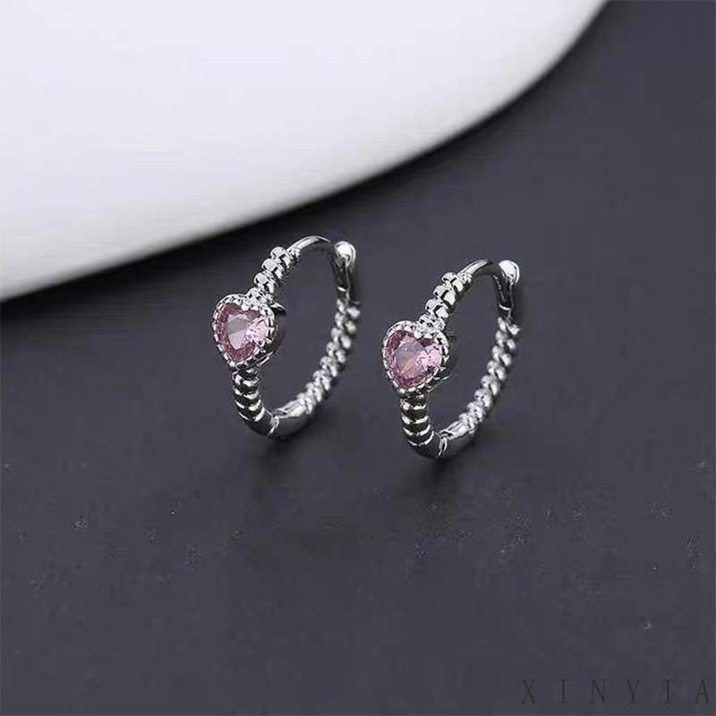 Anting Zirkon Desain Twist Warna Pink Untuk Wanita