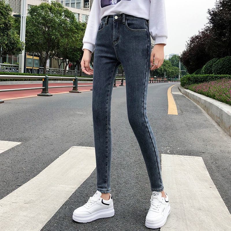 COD New 2022 Korean Style Blue Black Slim Fit Sexy Stretch Jeans for Women HW Jeans Wanita 2023t