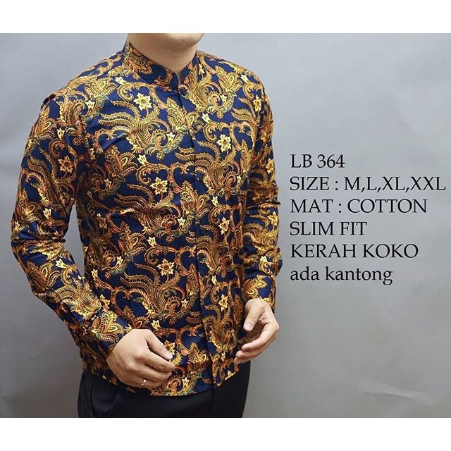 KEMEJA BATIK PRIA SLIM FIT / BAJU BATIK KOKO KEMEJA KOKO LB364
