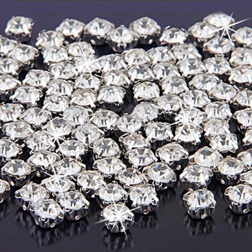 Manik Spacer Rhinestone Berkilau Lapis Perak Dekorasi Jahit Perhiasan DIY 100 Pcs